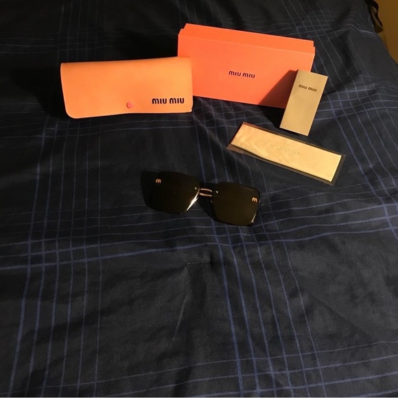 Miu Miu Black Rimless Sunglasses with Orange Case and Box